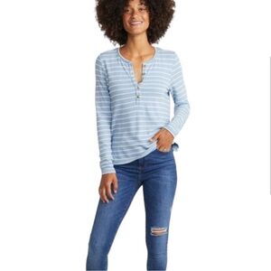 Marine Layer Women’s Double Knit Henley Denim Blue/White XS Long-Sleeve Jersey